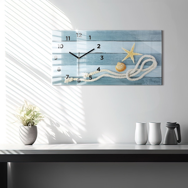 Glass wall clock rectangular Boards stripes and shell