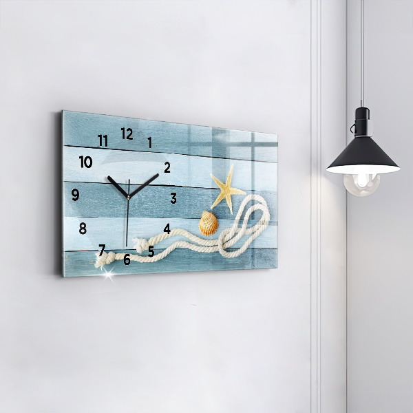 Glass wall clock rectangular Boards stripes and shell