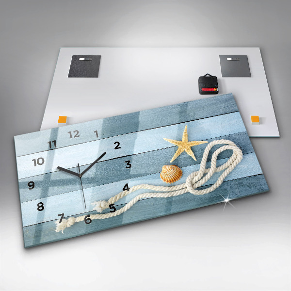 Glass wall clock rectangular Boards stripes and shell