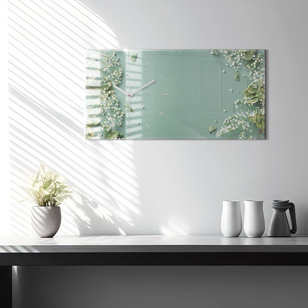 Glass wall clock rectangular Delicate flowers