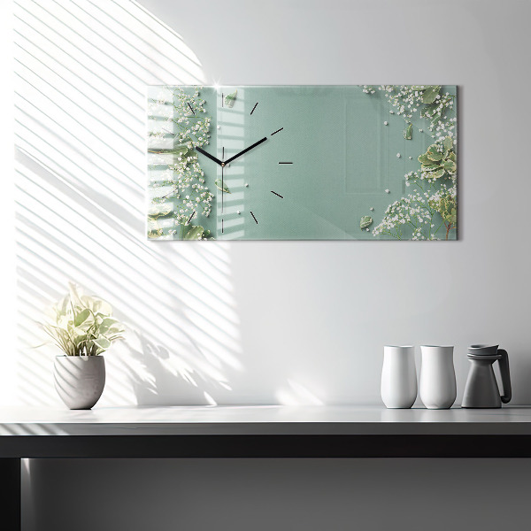 Glass wall clock rectangular Delicate flowers