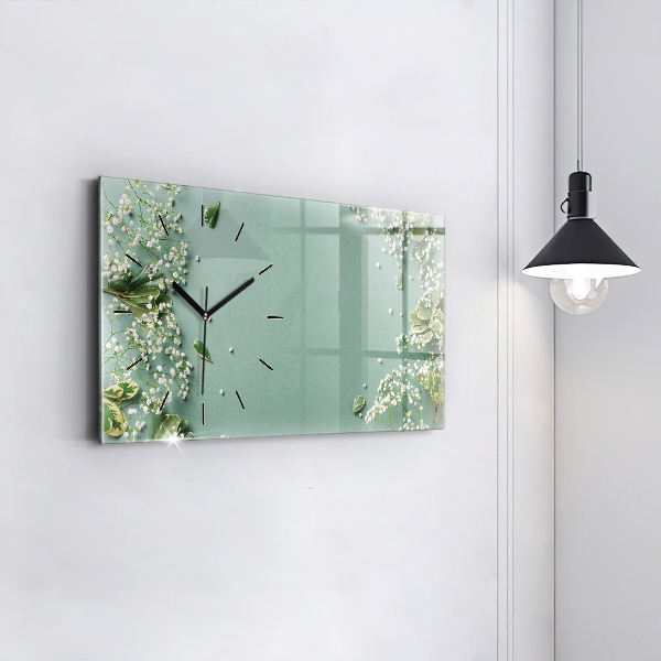 Glass wall clock rectangular Delicate flowers