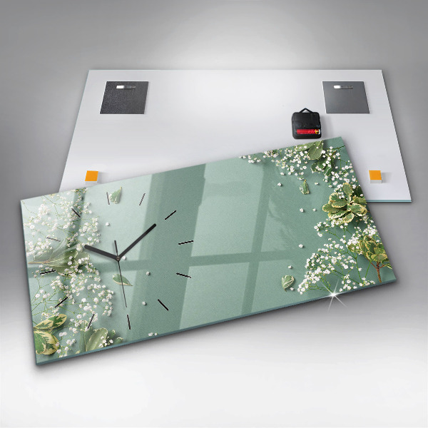 Glass wall clock rectangular Delicate flowers