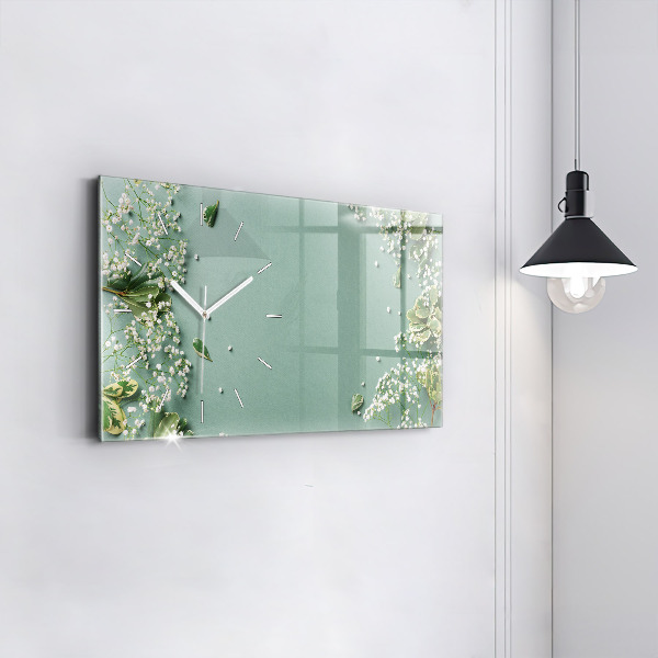 Glass wall clock rectangular Delicate flowers