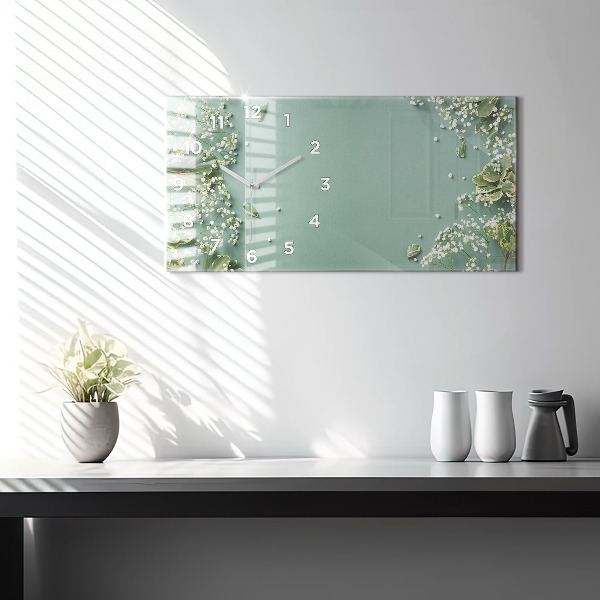 Glass wall clock rectangular Delicate flowers