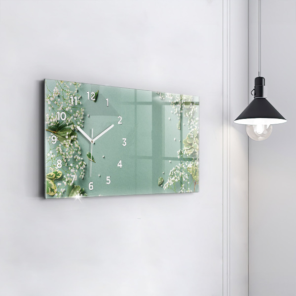 Glass wall clock rectangular Delicate flowers