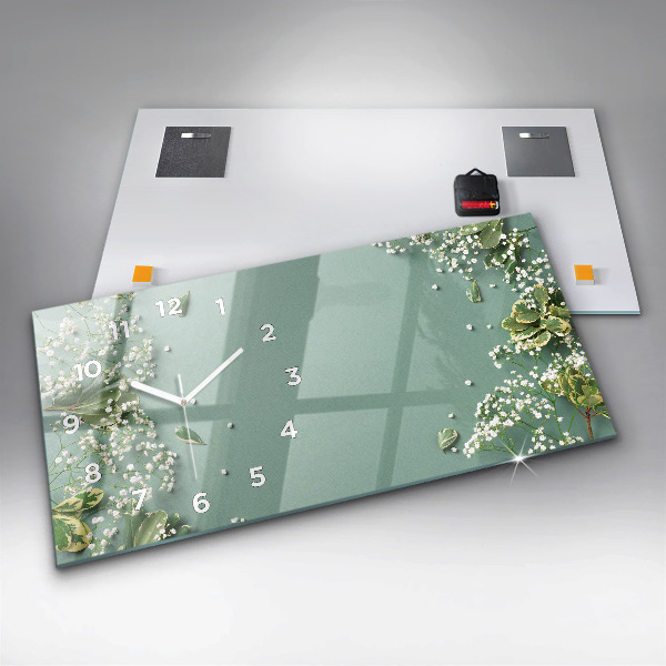 Glass wall clock rectangular Delicate flowers