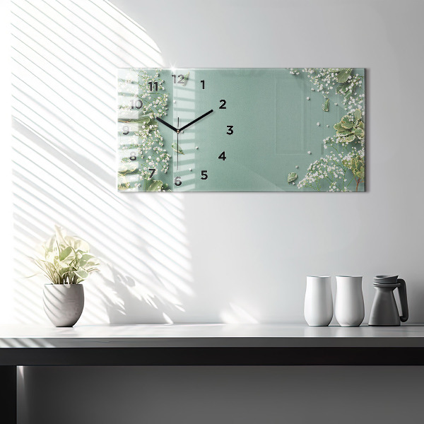 Glass wall clock rectangular Delicate flowers