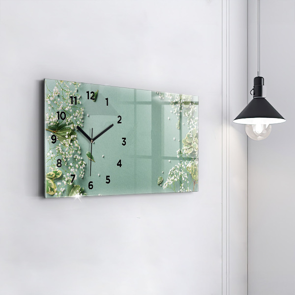 Glass wall clock rectangular Delicate flowers