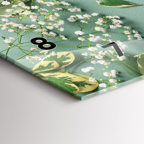 Glass wall clock rectangular Delicate flowers