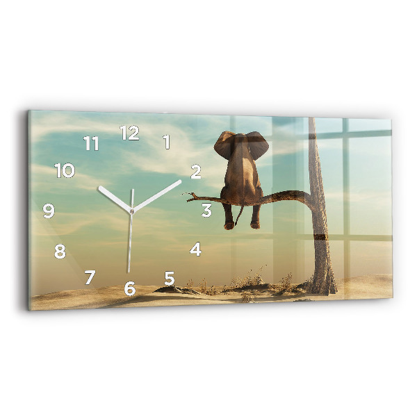 Glass wall clock rectangular Elephant on a tree