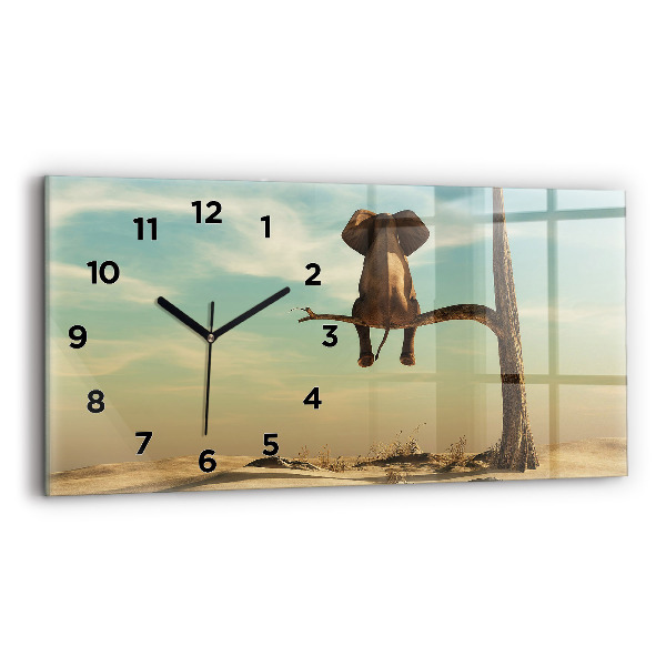 Glass wall clock rectangular Elephant on a tree