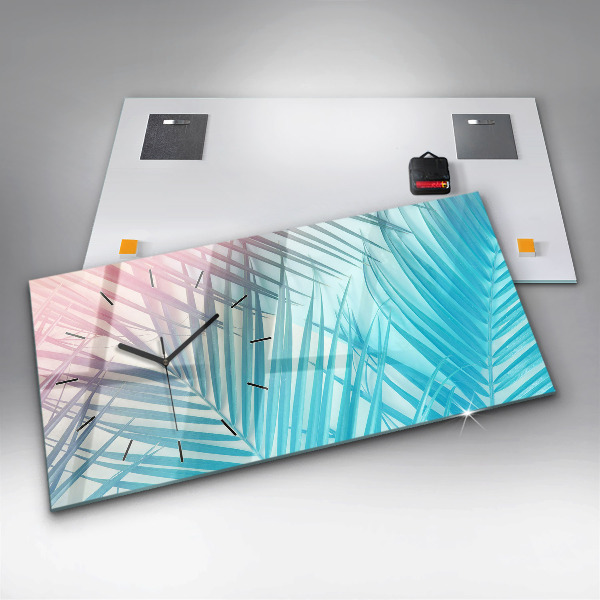 Glass wall clock rectangular Tropical palm tree