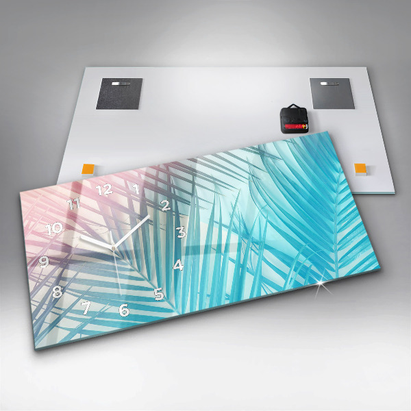 Glass wall clock rectangular Tropical palm tree