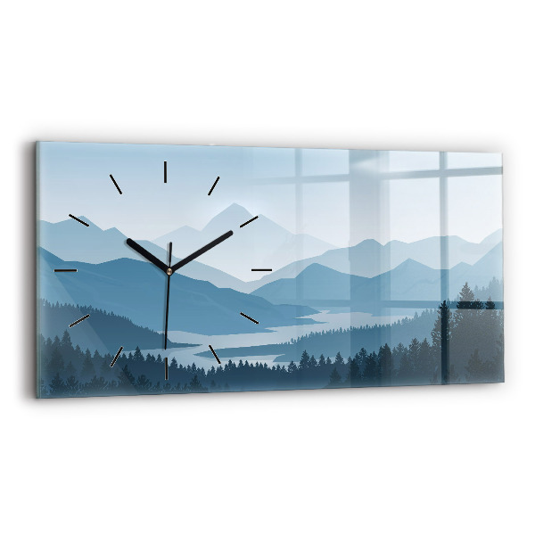 Glass wall clock rectangular Mountain Landscape