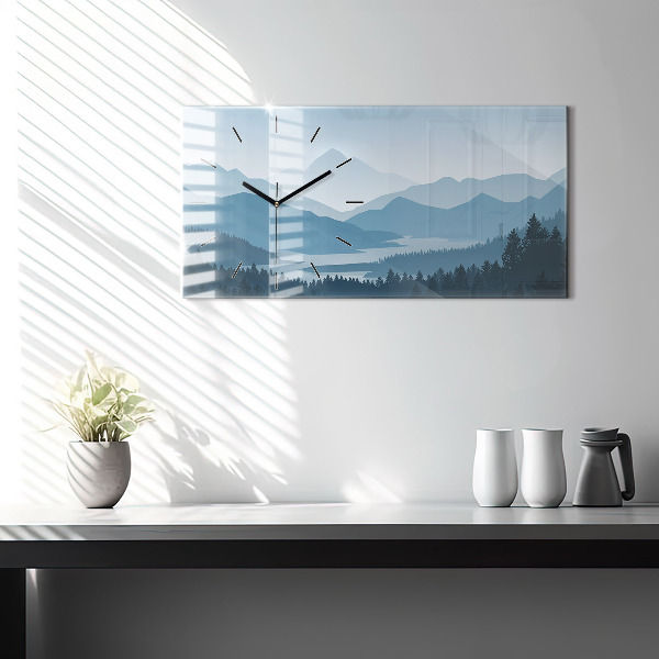 Glass wall clock rectangular Mountain Landscape