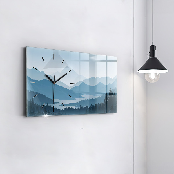 Glass wall clock rectangular Mountain Landscape