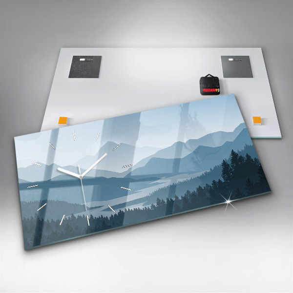 Glass wall clock rectangular Mountain Landscape