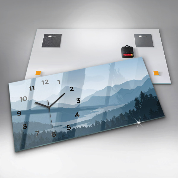 Glass wall clock rectangular Mountain Landscape