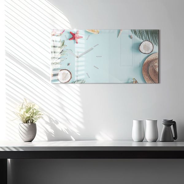 Glass wall clock rectangular Summer composition