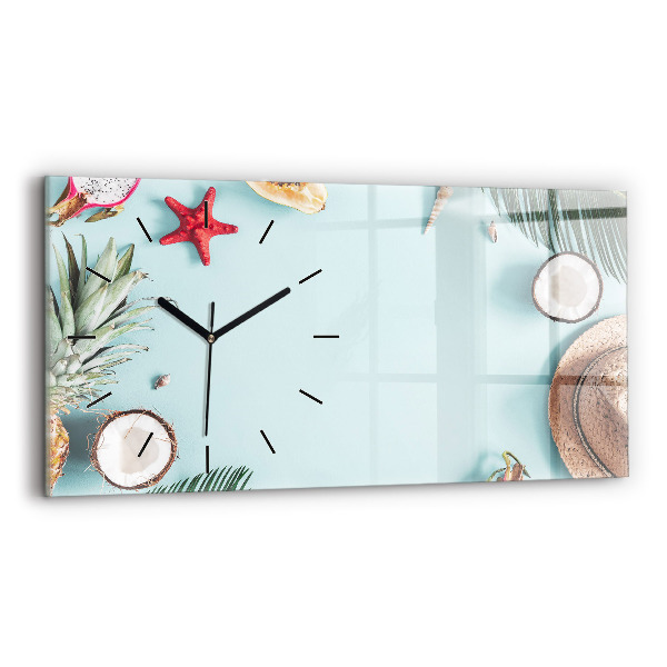 Glass wall clock rectangular Summer composition