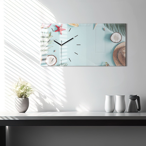 Glass wall clock rectangular Summer composition