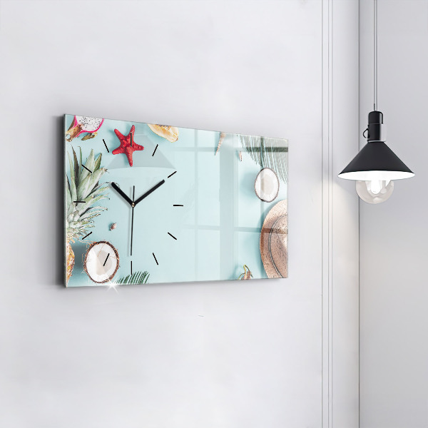 Glass wall clock rectangular Summer composition