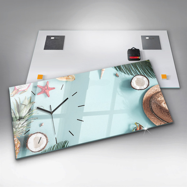 Glass wall clock rectangular Summer composition