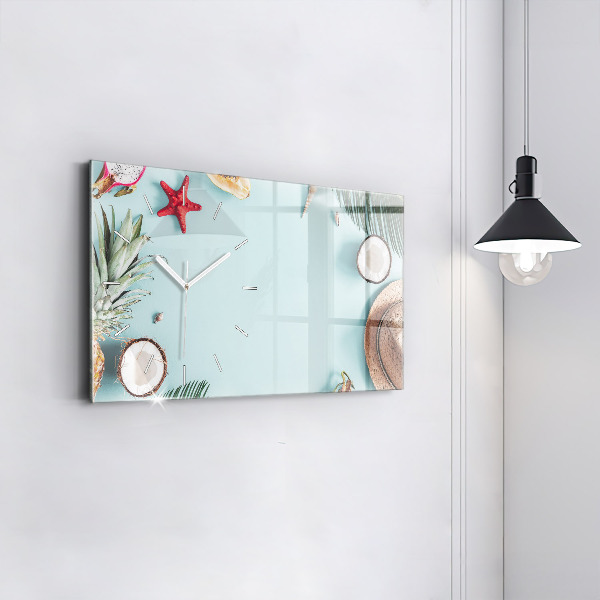 Glass wall clock rectangular Summer composition