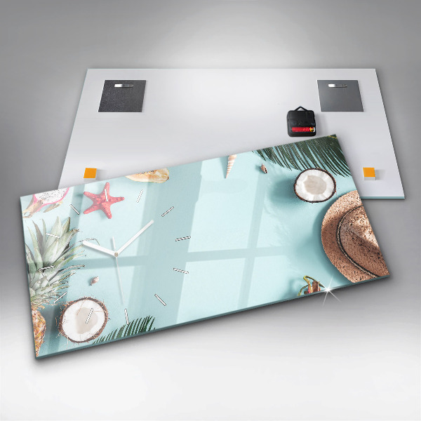 Glass wall clock rectangular Summer composition