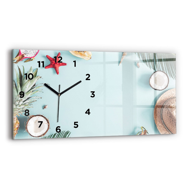 Glass wall clock rectangular Summer composition