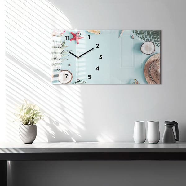 Glass wall clock rectangular Summer composition