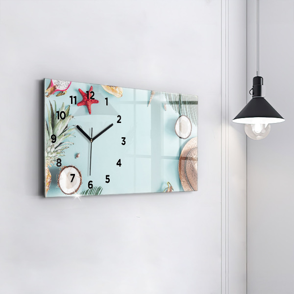 Glass wall clock rectangular Summer composition