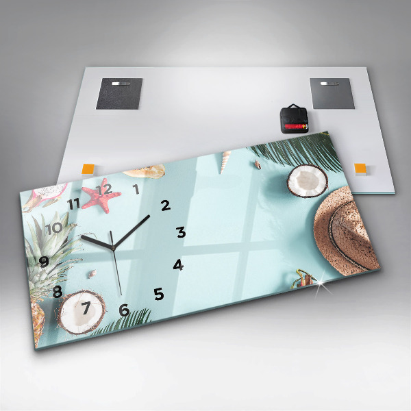 Glass wall clock rectangular Summer composition