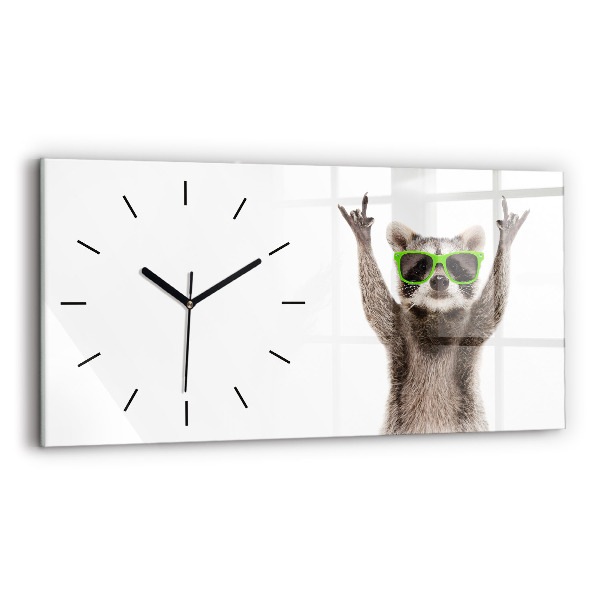 Glass wall clock rectangular Raccoon with glasses