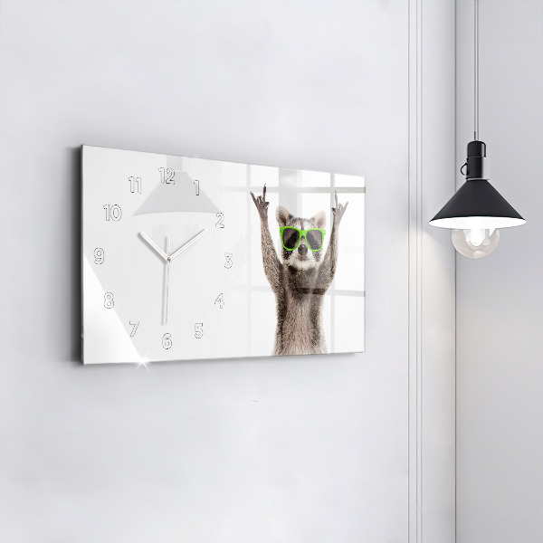 Glass wall clock rectangular Raccoon with glasses