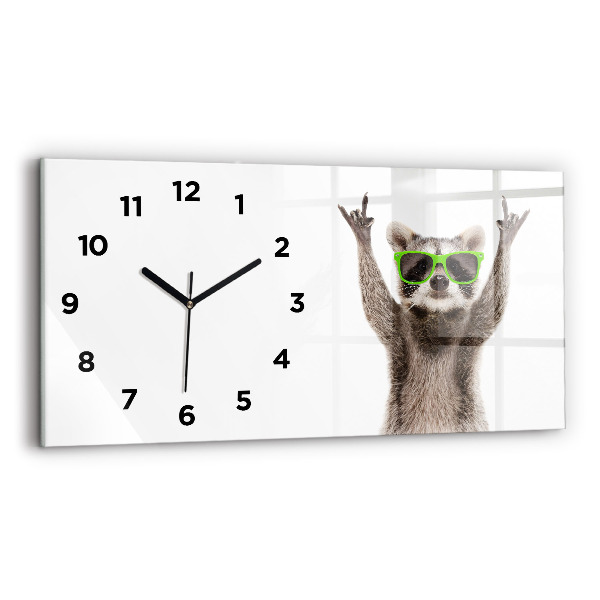 Glass wall clock rectangular Raccoon with glasses