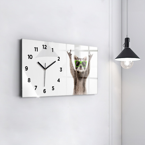 Glass wall clock rectangular Raccoon with glasses