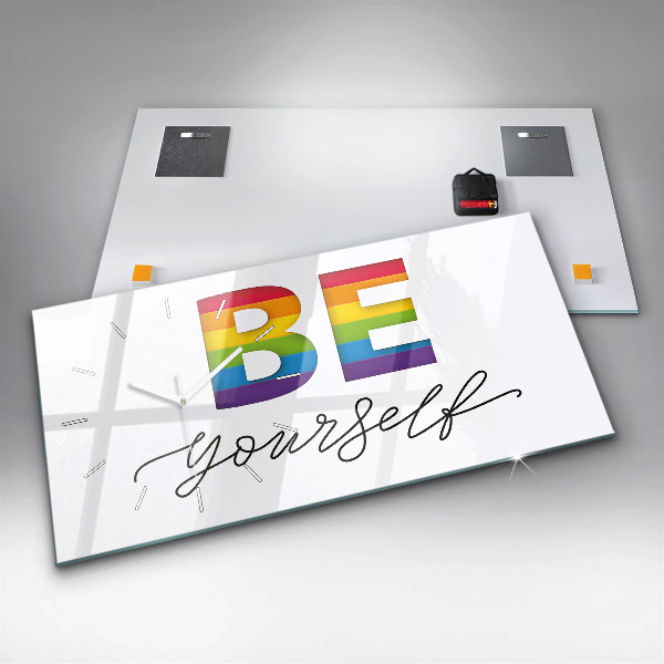 Glass wall clock rectangular The inscription be yourself