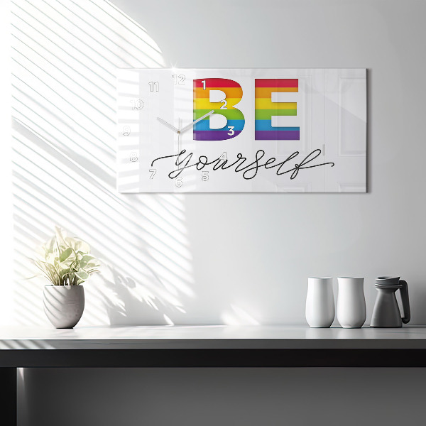 Glass wall clock rectangular The inscription be yourself