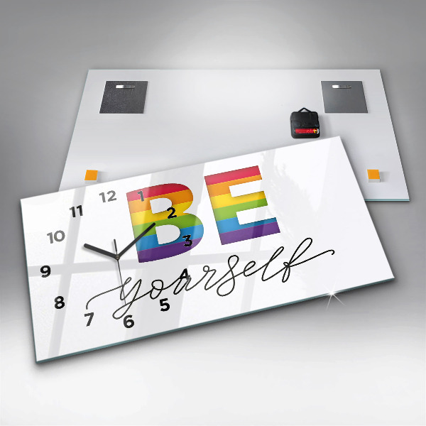Glass wall clock rectangular The inscription be yourself