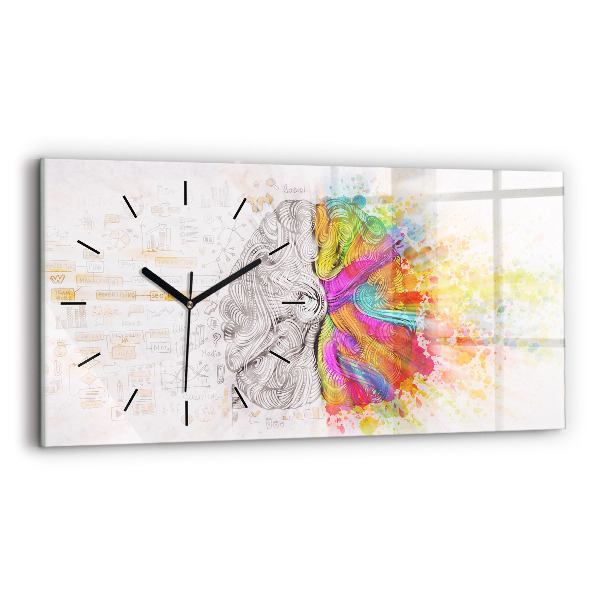 Glass wall clock rectangular Abstraction brain