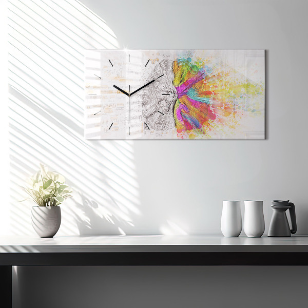 Glass wall clock rectangular Abstraction brain