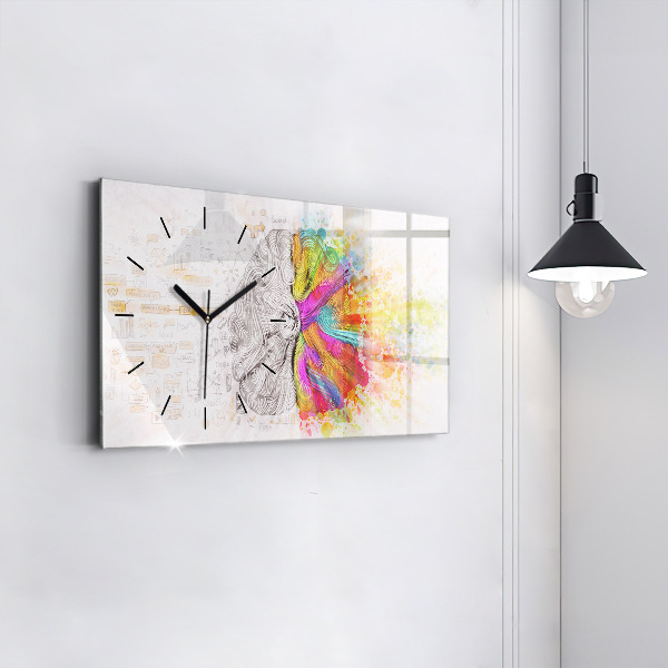 Glass wall clock rectangular Abstraction brain