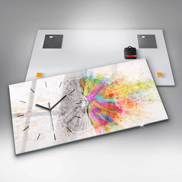 Glass wall clock rectangular Abstraction brain