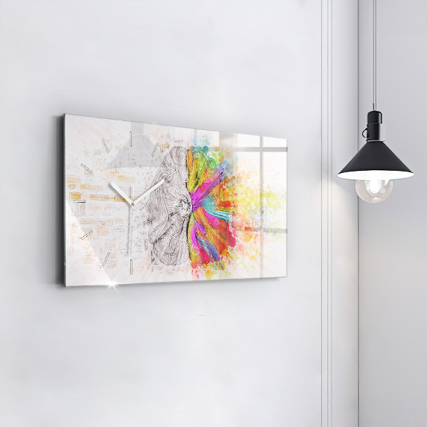 Glass wall clock rectangular Abstraction brain