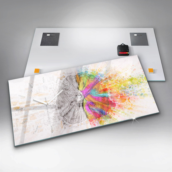 Glass wall clock rectangular Abstraction brain