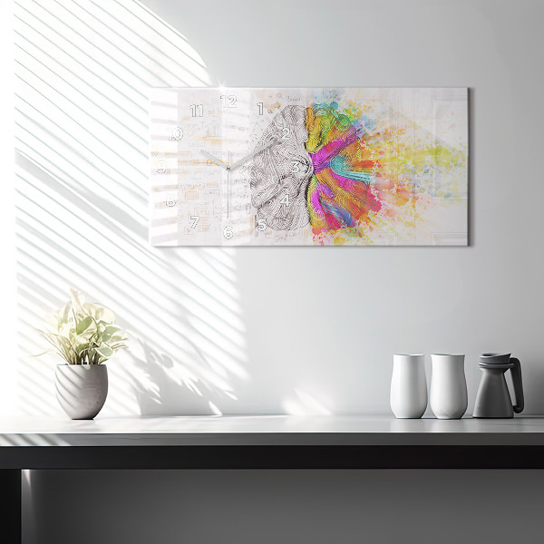 Glass wall clock rectangular Abstraction brain
