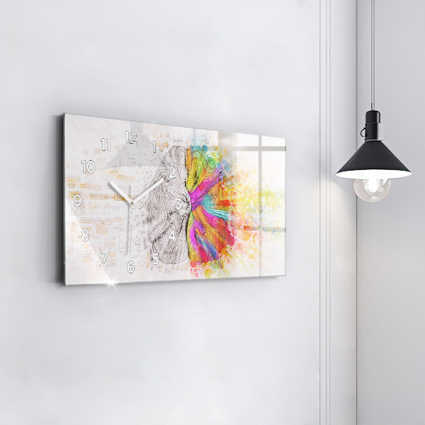 Glass wall clock rectangular Abstraction brain