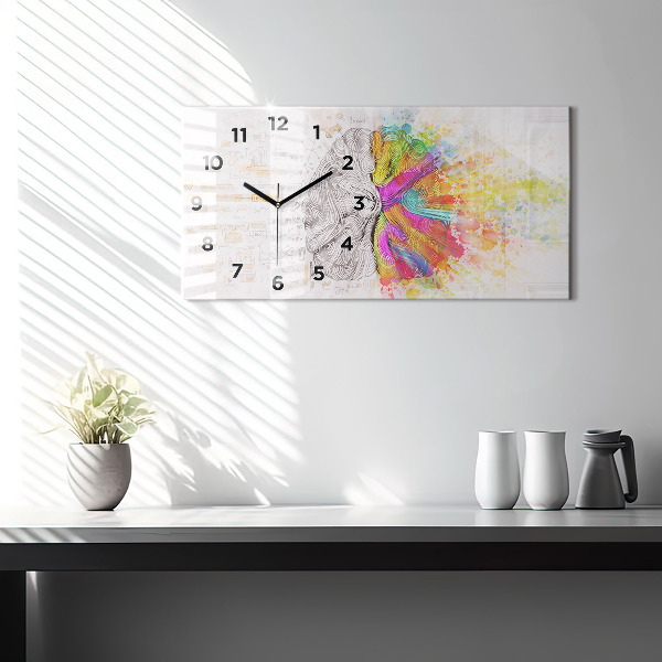 Glass wall clock rectangular Abstraction brain